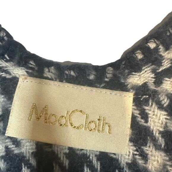 ModCloth Navy Blue Plaid Opened Front Knit Shawl Cardigan Poncho Women Sz OS - Picture 7 of 8